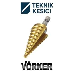 Vörker HSS TiN Kaplı 1/4" Bits Saplı Kademeli Sac Delme Matkabı - Vörker