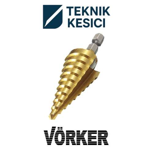 Vörker HSS TiN Kaplı 14 Bits Saplı Kademeli Sac Delme Matkabı - Teknik Kesici Vörker HSS TiN Kaplı 1/4" Bits Saplı Kademeli Sac Delme Matkabı - Vörker